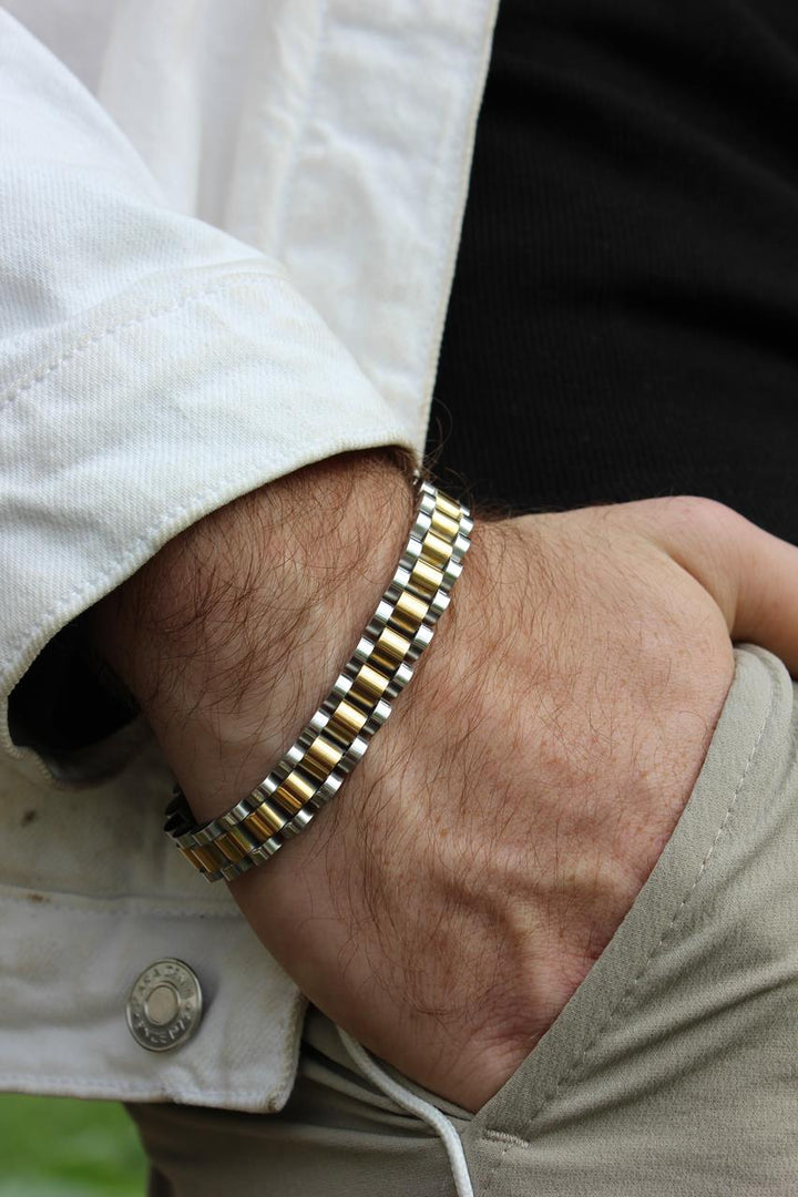 Silver+Gold Hombre 4mm | צמיד רצועה לגבר