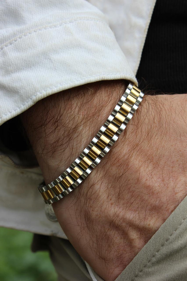 Silver+Gold Hombre 4mm | צמיד רצועה לגבר